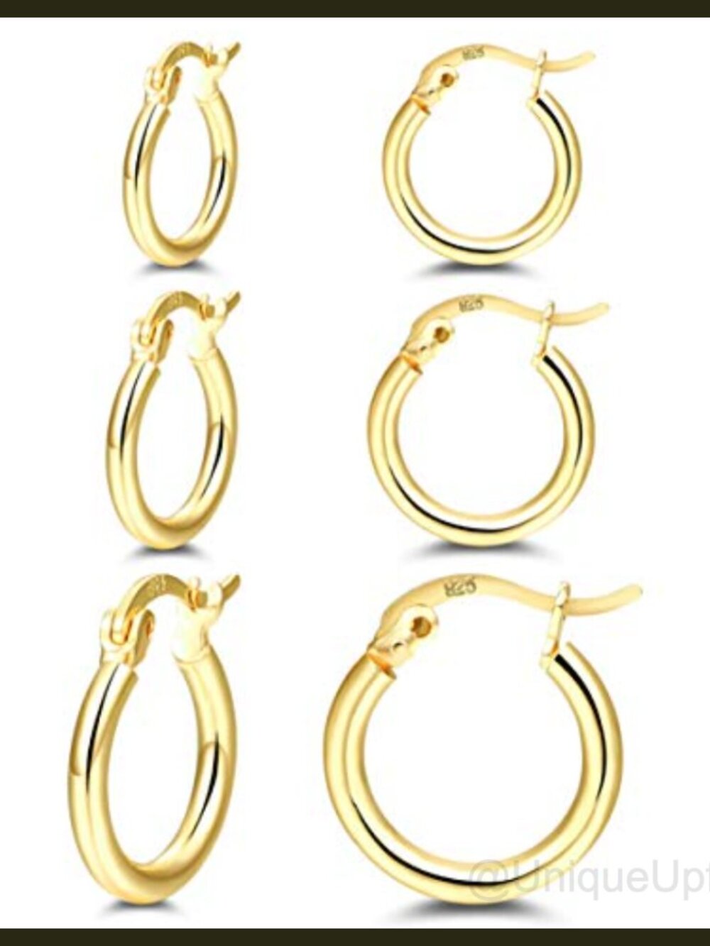 3 Pairs Small Gold Hoop Earrings Set 925 Sterling Silver 14K Gold Plated